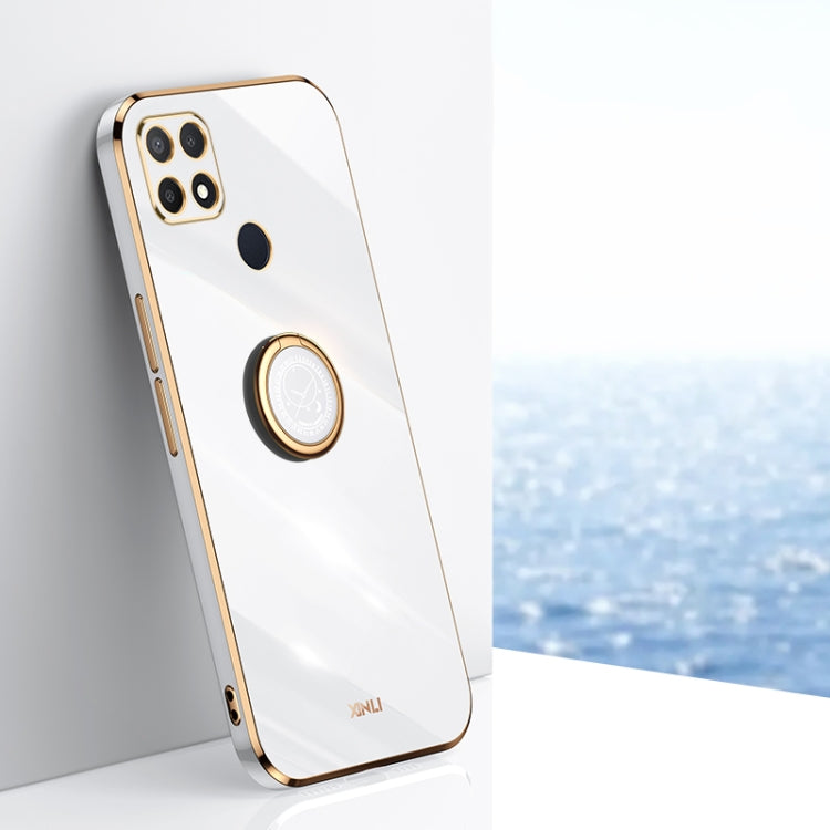 Custodia antiurto in TPU con bordo in oro placcato 6D dritto XINLI con supporto per anello, For OPPO A9 2020 / A11x, For OPPO A15, For OPPO A52
