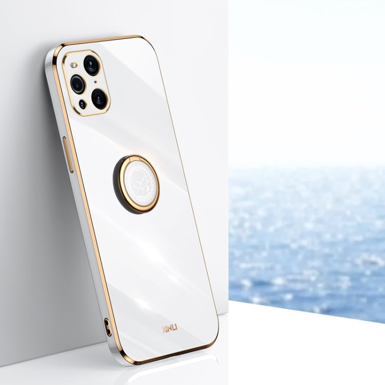 Custodia antiurto in TPU con bordo in oro placcato 6D dritto XINLI con supporto per anello, For OPPO Find X3 Pro, For OPPO K9, For OPPO Reno4
