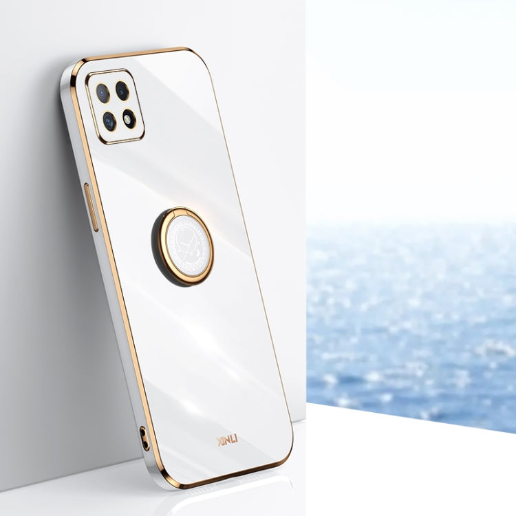 Custodia antiurto in TPU con bordo in oro placcato 6D dritto XINLI con supporto per anello, For OPPO Reno4 Pro, For OPPO Reno4 SE, For OPPO Reno5 4G