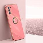 Custodia antiurto in TPU con bordo in oro placcato 6D dritto XINLI con supporto per anello, For OPPO Reno5 Pro, For OPPO Reno5 Pro+, For OPPO Reno6 5G
