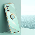 Custodia antiurto in TPU con bordo in oro placcato 6D dritto XINLI con supporto per anello, For OPPO Reno5 Pro, For OPPO Reno5 Pro+, For OPPO Reno6 5G