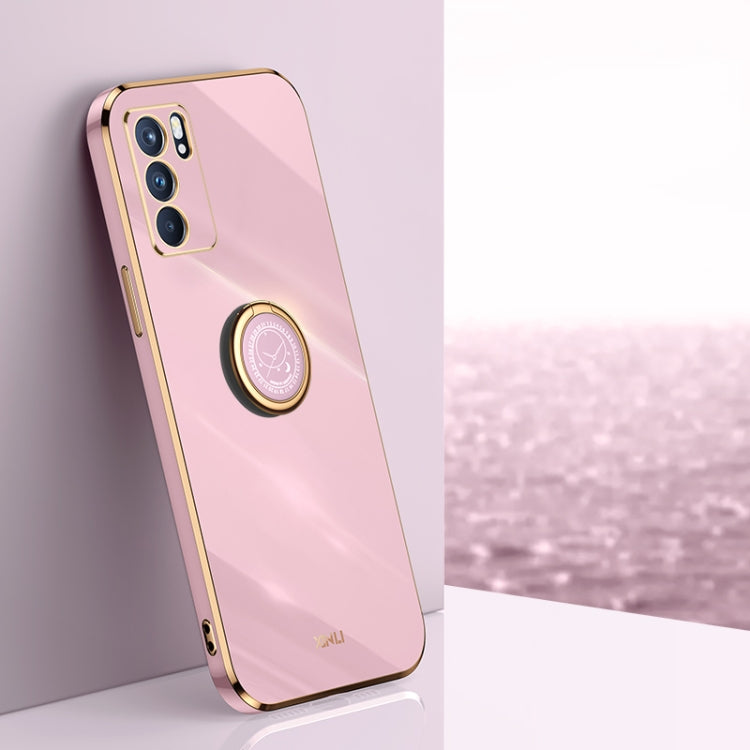 Custodia antiurto in TPU con bordo in oro placcato 6D dritto XINLI con supporto per anello, For OPPO Reno5 Pro, For OPPO Reno5 Pro+, For OPPO Reno6 5G
