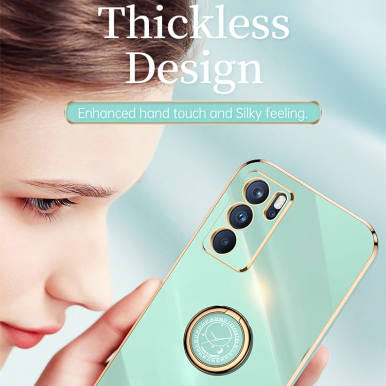 Custodia antiurto in TPU con bordo in oro placcato 6D dritto XINLI con supporto per anello, For OPPO Reno6 Pro 5G, For OPPO Reno6 Pro+ 5G, For OPPO A53