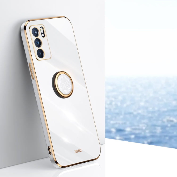 Custodia antiurto in TPU con bordo in oro placcato 6D dritto XINLI con supporto per anello, For OPPO Reno6 Pro 5G, For OPPO Reno6 Pro+ 5G, For OPPO A53