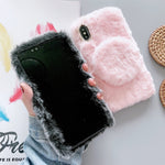 Custodia peluche con specchio per smartphone compatibili