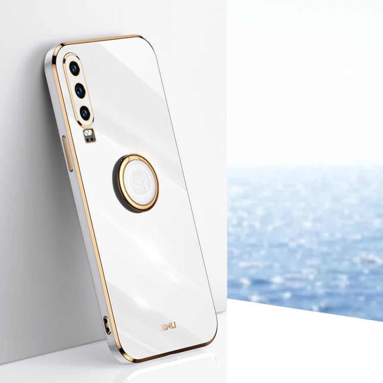 Custodia antiurto in TPU con bordo in oro placcato 6D dritto XINLI con supporto per anello, For Huawei P30, For Huawei P30 Pro, For Huawei P30 Lite