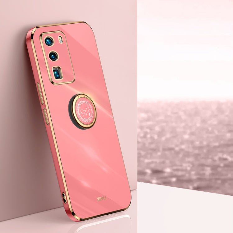 Custodia antiurto in TPU con bordo in oro placcato 6D dritto XINLI con supporto per anello, For Huawei P40, For Huawei P40 Pro, For Honor 20