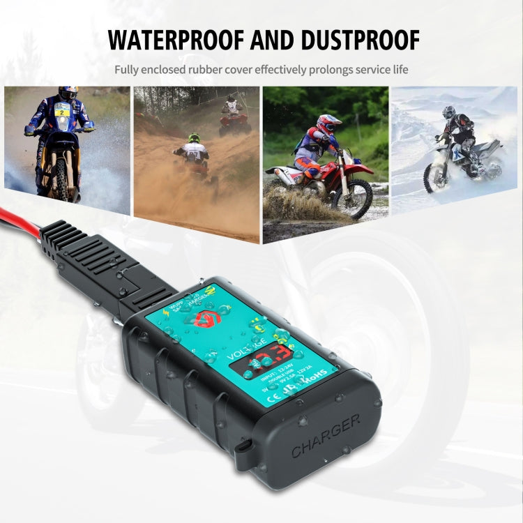 WUPP ZH-1422A2 Caricabatterie a ricarica rapida doppio USB quadrato per moto DC12-24V con interruttore + voltmetro + presa SAE integrata + cavo presa SAE da 1 m, ZH-1422A2