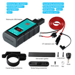 WUPP ZH-1422A3 Caricatore di ricarica rapido doppio USB quadrato per moto DC12-24V con interruttore + voltmetro + presa SAE integrata + cavo terminale OT da 1,4 m, ZH-1422A3