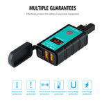 WUPP ZH-1422A3 Caricatore di ricarica rapido doppio USB quadrato per moto DC12-24V con interruttore + voltmetro + presa SAE integrata + cavo terminale OT da 1,4 m, ZH-1422A3