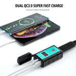 WUPP ZH-1422A3 Caricatore di ricarica rapido doppio USB quadrato per moto DC12-24V con interruttore + voltmetro + presa SAE integrata + cavo terminale OT da 1,4 m, ZH-1422A3
