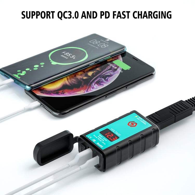 WUPP ZH-1422B1 DC12-24V Caricatore quadrato singolo USB + PD per moto DC12-24V con interruttore + voltmetro + presa SAE integrata, ZH-1422B1