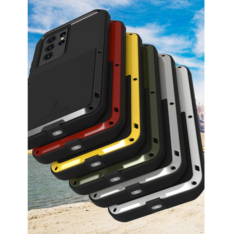 Custodia protettiva antipolvere impermeabile antiurto in metallo LOVE MEI senza vetro, For Samsung Galaxy S21 Ultra 5G