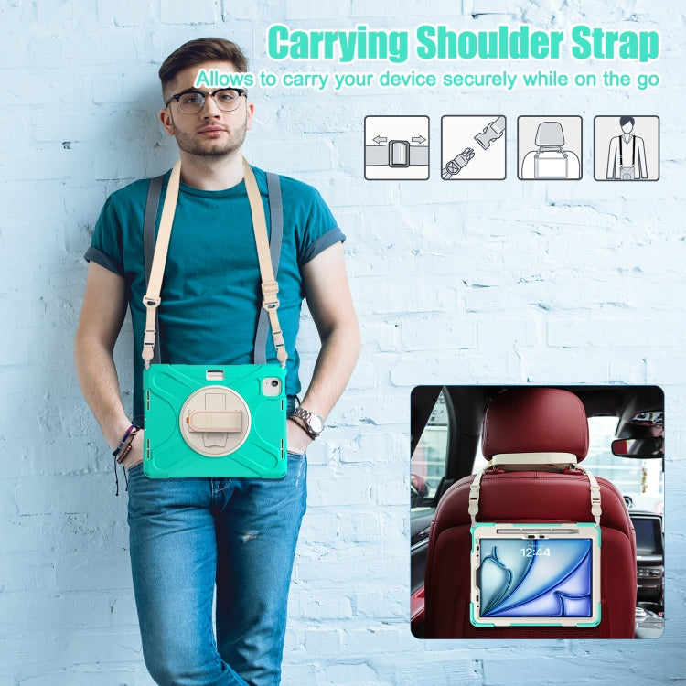 Custodia protettiva in silicone + PC con supporto e tracolla, For iPad Air 11 2024 / Air 5 10.9 2022 / Air 4 10.9 2020 / Pro 11 2022 /2021 / 2018 / 2020