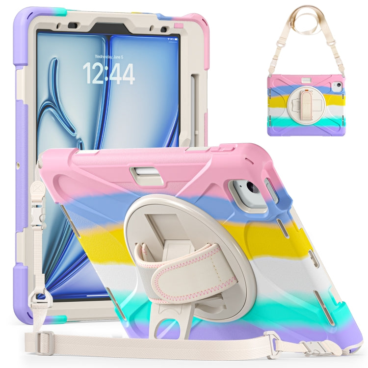 Custodia protettiva in silicone + PC con supporto e tracolla, For iPad Air 11 2024 / Air 5 10.9 2022 / Air 4 10.9 2020 / Pro 11 2022 /2021 / 2018 / 2020