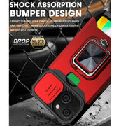 Cover per fotocamera scorrevole Design Custodia antiurto per PC + TPU con supporto per anello e slot per schede, For iPhone 13 mini, For iPhone 13, For iPhone 13 Pro