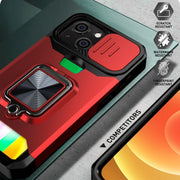 Cover per fotocamera scorrevole Design Custodia antiurto per PC + TPU con supporto per anello e slot per schede, For iPhone 13 mini, For iPhone 13, For iPhone 13 Pro