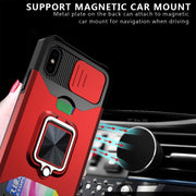 Cover per fotocamera scorrevole Design Custodia antiurto per PC + TPU con supporto per anello e slot per schede, For iPhone XS / X, For iPhone XR, For iPhone 11 Pro