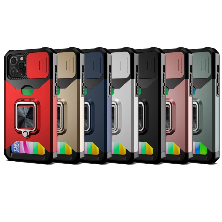Cover scorrevole PC+TPU con anello e slot carte per iPhone 12/12