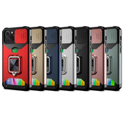 Cover per fotocamera scorrevole Design Custodia antiurto per PC + TPU con supporto per anello e slot per schede, For iPhone 11 Pro Max, For iPhone 12 / 12 Pro, For iPhone 12 Pro Max