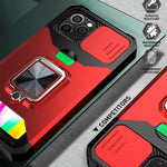 Cover scorrevole PC+TPU con anello e slot carte per iPhone 12/12