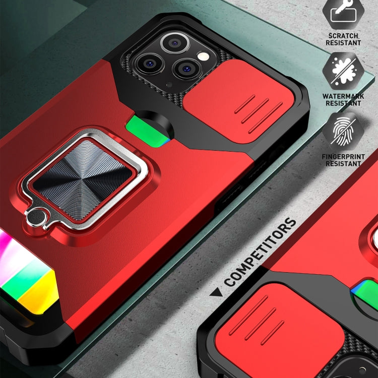 Cover scorrevole PC+TPU con anello e slot carte per iPhone 12/12