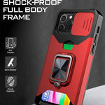Cover scorrevole PC+TPU con anello e slot carte per iPhone 12/12