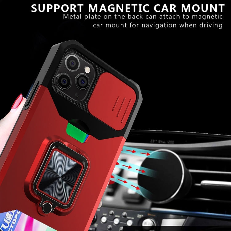 Cover scorrevole PC+TPU con anello e slot carte per iPhone 12/12