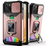 Cover scorrevole PC+TPU con anello e slot carte per iPhone 12/12