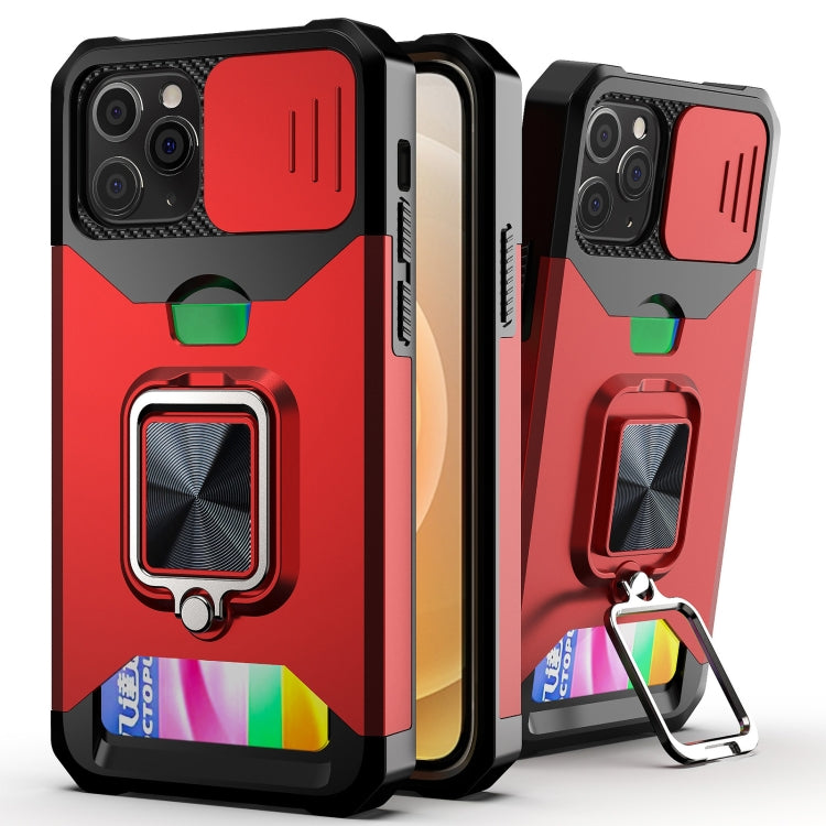 Cover scorrevole PC+TPU con anello e slot carte per iPhone 12/12