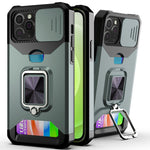 Cover scorrevole PC+TPU con anello e slot carte per iPhone 12/12