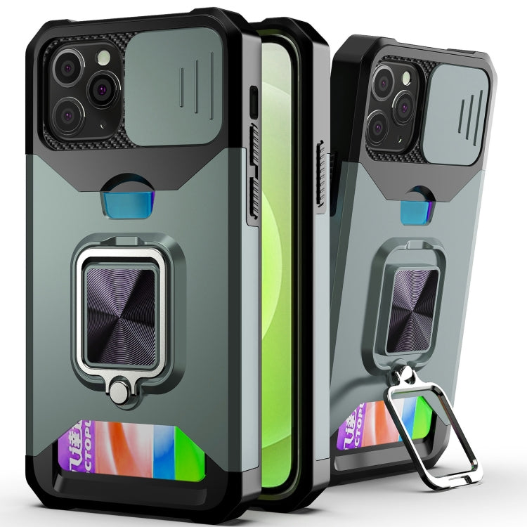 Cover scorrevole PC+TPU con anello e slot carte per iPhone 12/12