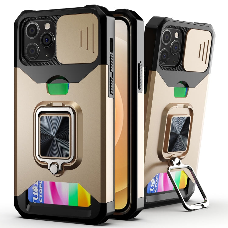 Cover scorrevole PC+TPU con anello e slot carte per iPhone 12/12