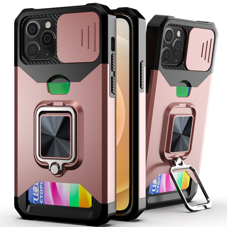 Cover scorrevole PC+TPU con anello e slot carte per iPhone 12/12