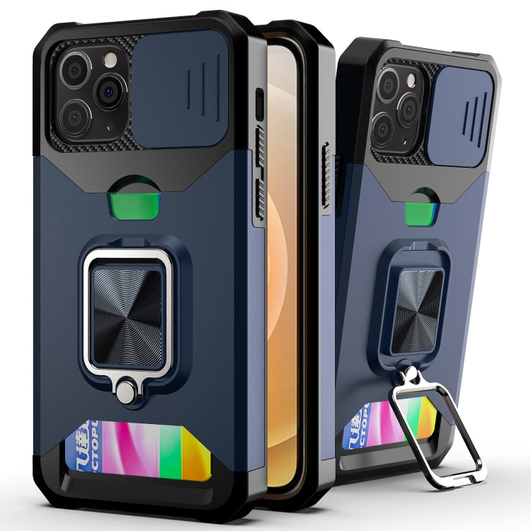 Cover scorrevole PC+TPU con anello e slot carte per iPhone 12/12