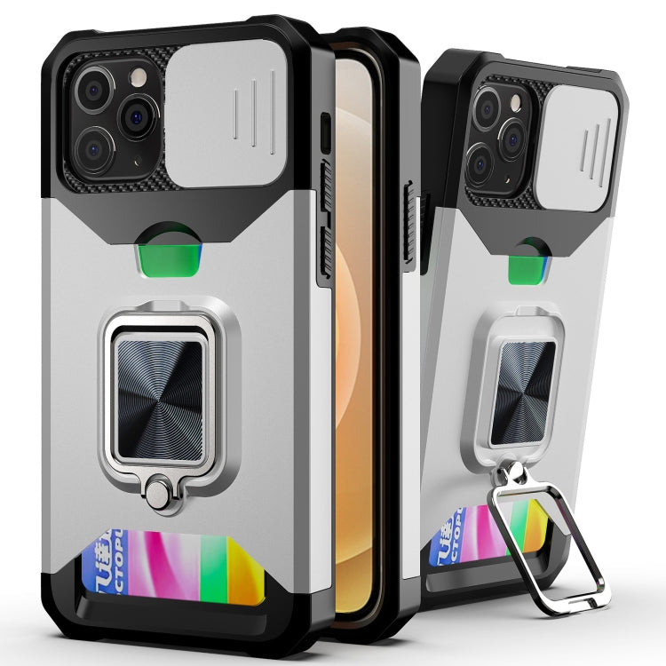Cover scorrevole PC+TPU con anello e slot carte per iPhone 12/12