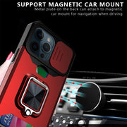 Cover per fotocamera scorrevole Design Custodia antiurto per PC + TPU con supporto per anello e slot per schede, For iPhone 13 Pro Max, For iPhone 11, For iPhone XS Max
