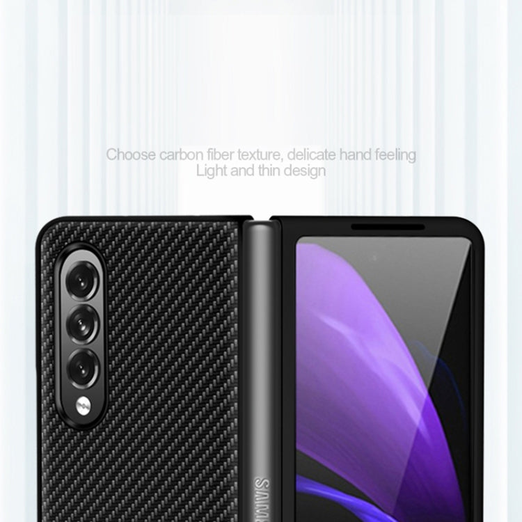 Custodia protettiva antiurto PU in fibra di carbonio tinta unita, For Samsung Galaxy Z Fold3 5G