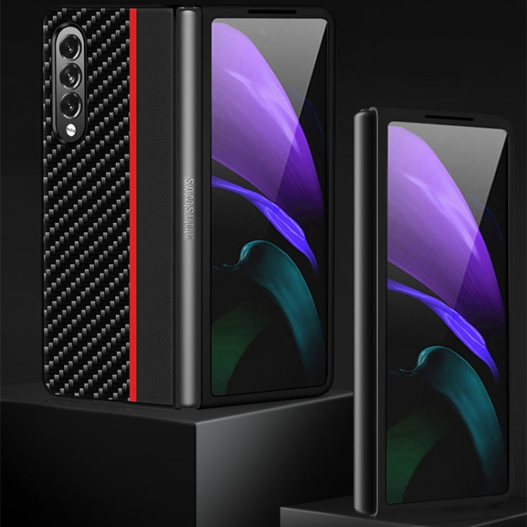 Custodia in pelle con giunzione antiurto in fibra di carbonio, For Samsung Galaxy Z Fold3 5G