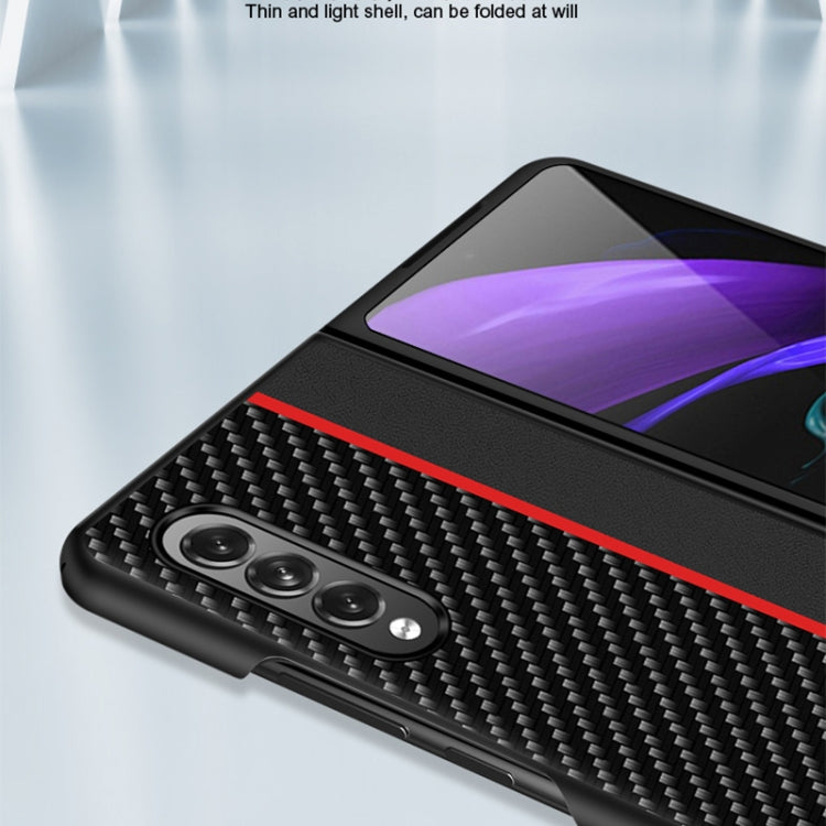 Custodia in pelle con giunzione antiurto in fibra di carbonio, For Samsung Galaxy Z Fold3 5G