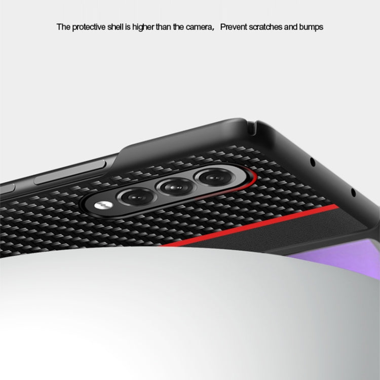 Custodia in pelle con giunzione antiurto in fibra di carbonio, For Samsung Galaxy Z Fold3 5G