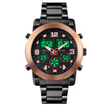 SKMEI 1642 Orologio elettronico luminoso con display a tre tempi, sveglia di supporto
