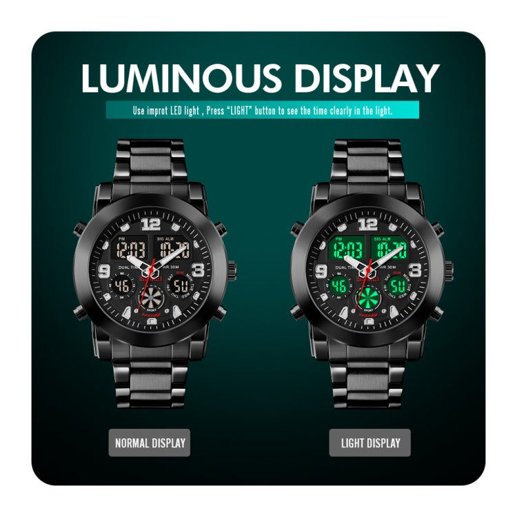 SKMEI 1642 Orologio elettronico luminoso con display a tre tempi, sveglia di supporto