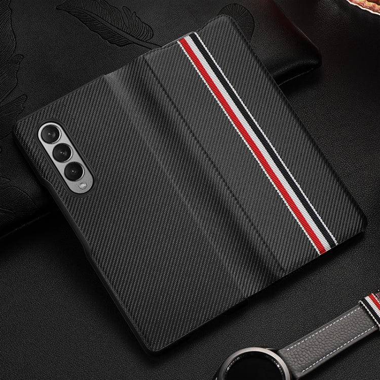 Custodia in pelle di giunzione antiurto in PU all-inclusive pieghevole con struttura in fibra di carbonio, For Samsung Galaxy Z Fold3 5G