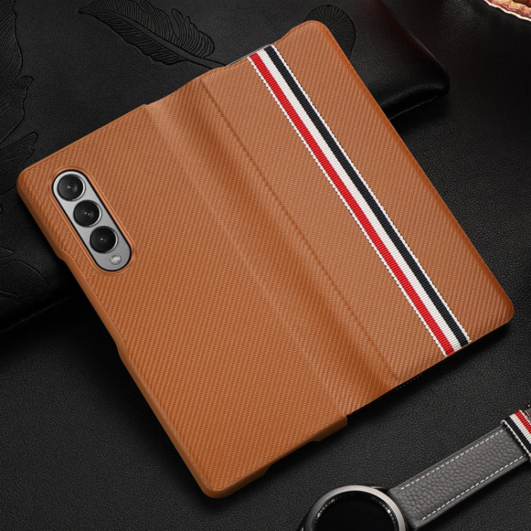 Custodia in pelle di giunzione antiurto in PU all-inclusive pieghevole con struttura in fibra di carbonio, For Samsung Galaxy Z Fold3 5G