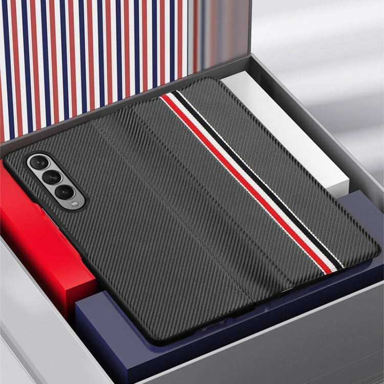 Custodia in pelle di giunzione antiurto in PU all-inclusive pieghevole con struttura in fibra di carbonio, For Samsung Galaxy Z Fold3 5G
