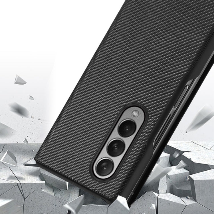 Custodia in pelle di giunzione antiurto in PU all-inclusive pieghevole con struttura in fibra di carbonio, For Samsung Galaxy Z Fold3 5G