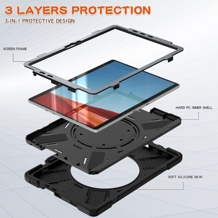 Custodia protettiva in silicone + PC con supporto e tracolla, For Microsoft Surface Pro X / Pro X 2021, For Samsung Galaxy Tab S6 T860, For Microsoft Surface Pro 7+/7/6/5/4, For Lenovo Tab P11 Pro TB-J706F, For Microsoft Surface Go 4 / 3 / 2 / 1