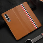 Custodia in pelle di giunzione pieghevole antiurto in pelle bovina, For Samsung Galaxy Z Fold3 5G
