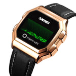 SKMEI 1650 Orologio elettronico con display digitale LED versione cinturino in pelle con pulsante luminoso touch, Leather Strap Version